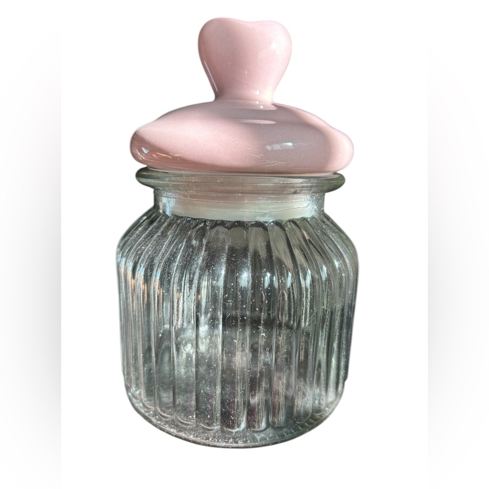 DT Valentines Decor - Small Ceramic Heart Lid and Glass Candy Jar